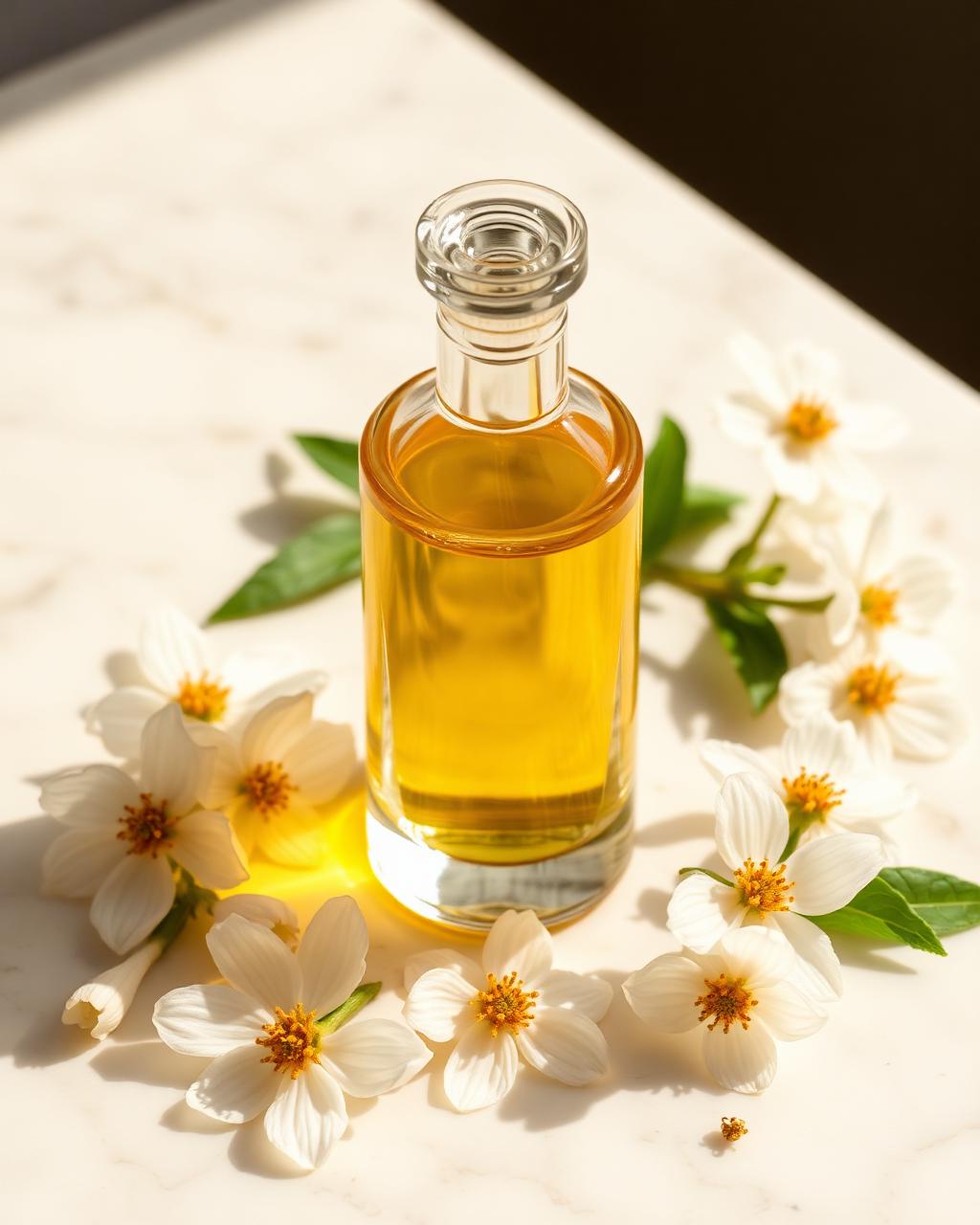 Traditional attar bottle and florals